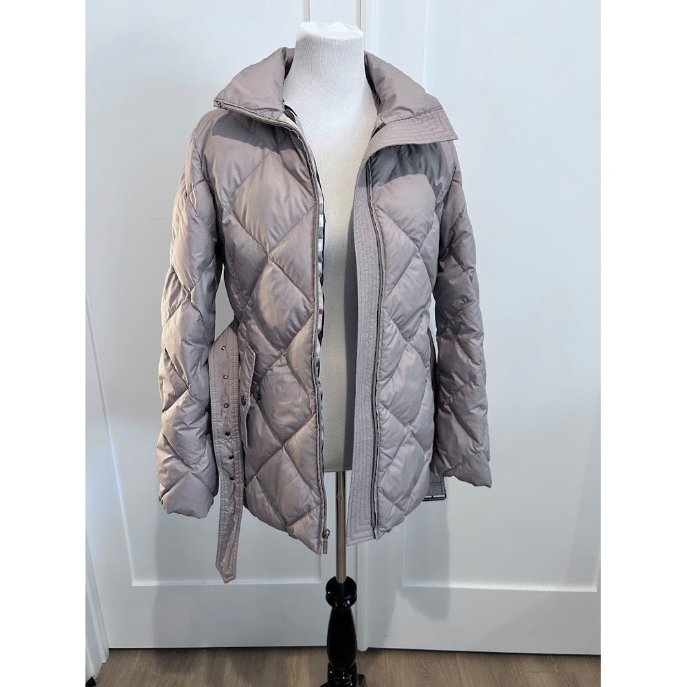 Burberry London Jacket Tan Quilted Belted Puffer Jacket Nova Check Lining Size M